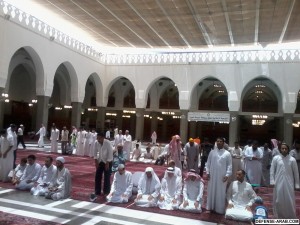 some people are praying in Quba Masjid in Madinah.